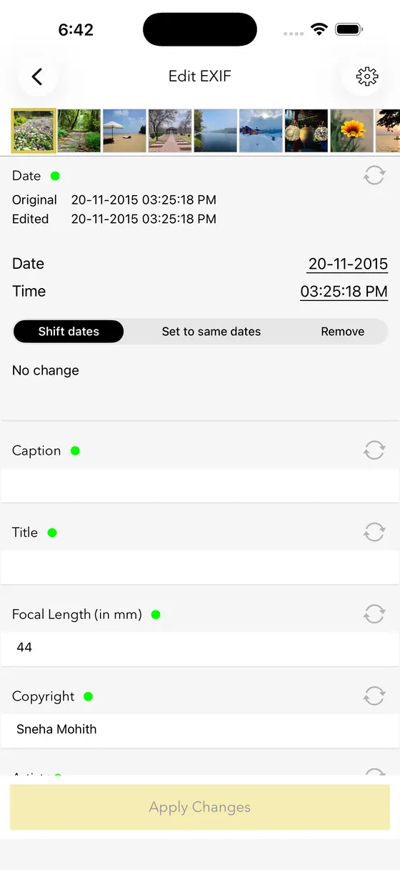 EXIF Viewer metadata editing screen