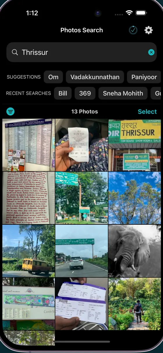 Photos Search home view with recent results