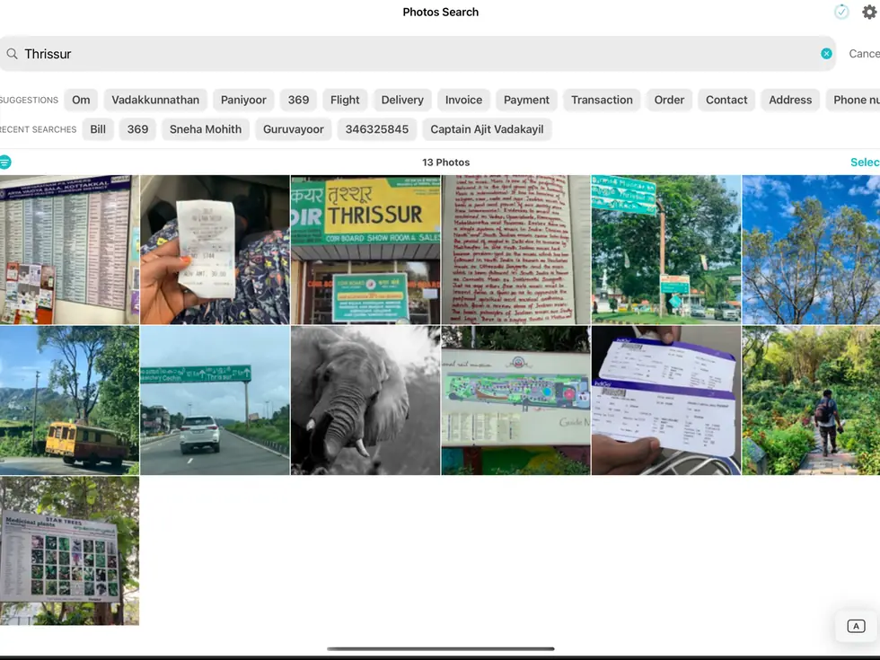 Photos Search on iPad in landscape showing results and detail together